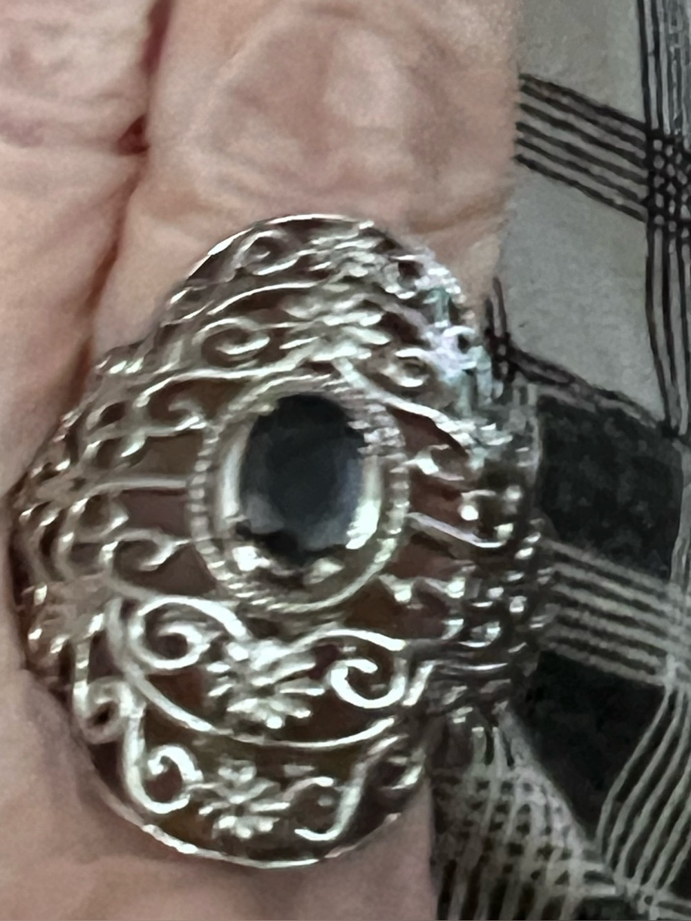Silver Filigree Ring with Dark Blue Stone